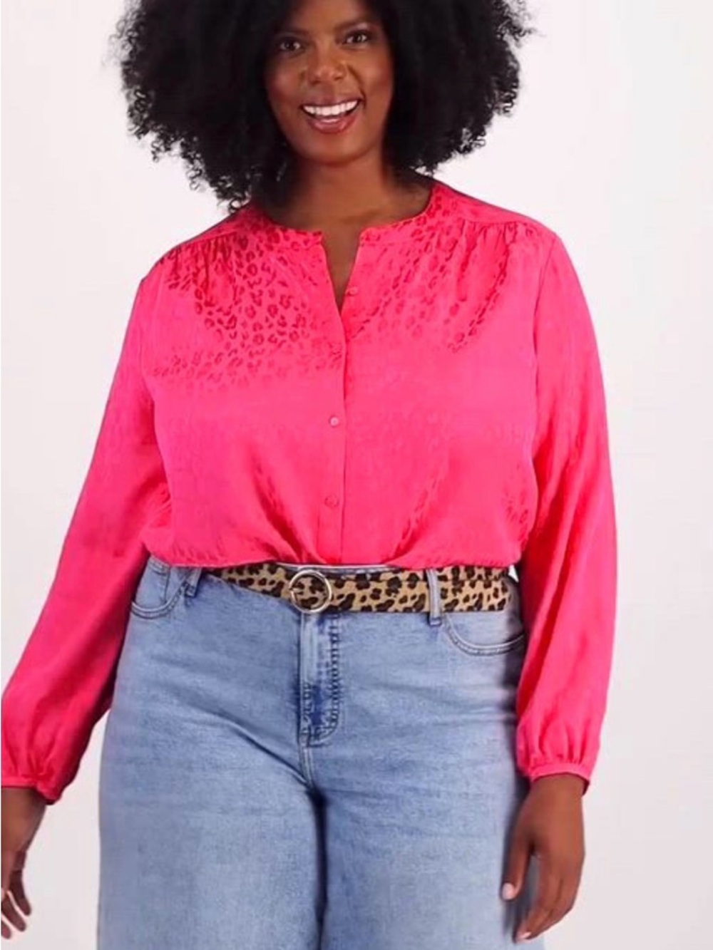 Bright Pink Women's Button-Front Satin Blouse NWT